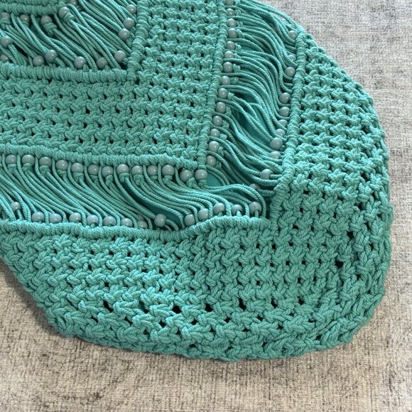 Macrame Crochet Teal Cross Body Purse Made In India Boho Hippie - Picture 4 of 10